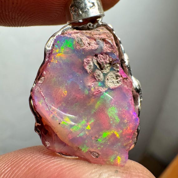 Rough opal pendant, silver rough opal pendant, free form opal pendant, rough opal charm, pink opal pendant, silver pendant, artisan pendant