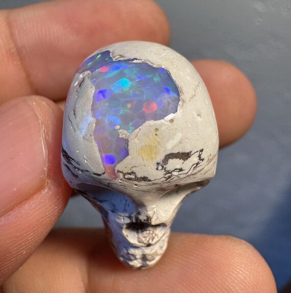 Opal Skull, Drilled Opal Skull, Carved Opal Skull, Rainbow Opal