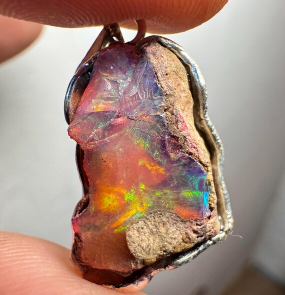 Rough opal pendant, silver rough opal pendant, free form opal pendant, rough opal charm, pink opal pendant, silver pendant, artisan pendant