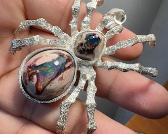 Tarantula Pendant, cantera opals, Opal insect necklace, opal pendant, spider pendant, cantera opal silver pendant, gothic witchy jewls