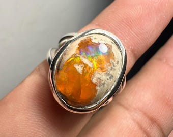 Opal & silver bezel opal ring, women's jewelry ring, gemstone silver ring gift - Adjustable Ring - Gifts for her - Handmade Jewelry - Gifts