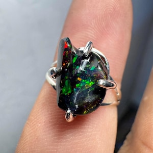 Opal Ring, silver ring, resizable opal ring, petite jewelry, handmade silver ring, minimalist opal ring, gem ring, free form opal ring
