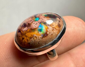 Opaal & zilveren bezel opaal ring, dames sieraden ring, edelsteen zilveren ring cadeau - Verstelbare ring - Cadeaus voor haar - Handgemaakte sieraden - Cadeaus