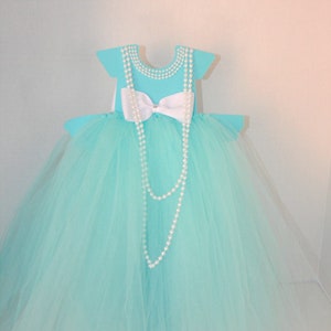 Tutu Centerpiece for Bridal Shower Baby Shower Robins Egg Color w/ Full Tulle Tutu Skirt, Pearls, Bow.  Double sided