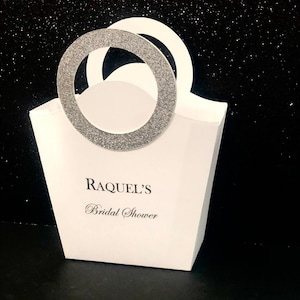 Personalized Diamond Bling Purse Favors White and Silver for Baby Showers, Bridal Showers, Sweet 16, Weddings Set of 10 Fully Assembled
