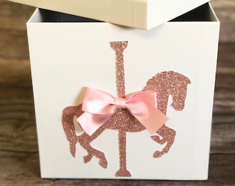 Christening Carousel Centerpiece Box with Carousel Horse and Bow for Carousel Birthdays Baby Shower Baptism