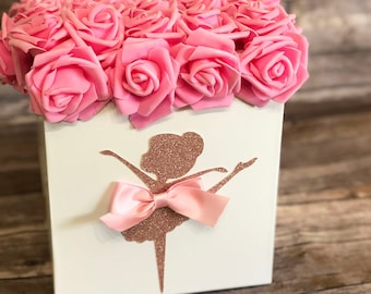 Ballerina Centerpiece Box with Ballet Dancer and Flowers with Bow for Ballerina Birthday Parties, Dance Parties Add Flowers to Decorate