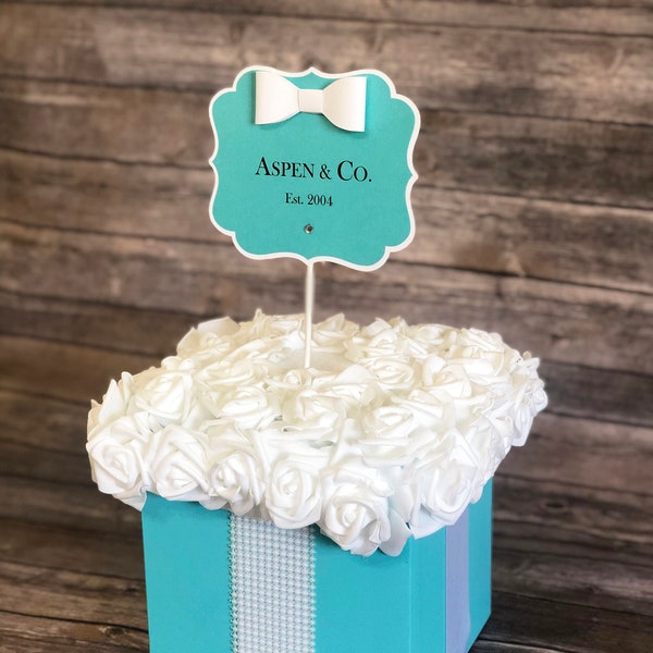Gift Box Centerpiece w/ Pearls, Flowers, Personalized Sign for Baby Showers, Bridal Showers, Sweet 16, Birthdays, Weddings