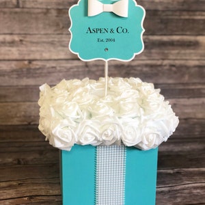 Gift Box Centerpiece w/ Pearls, Flowers, Personalized Sign for Baby Showers, Bridal Showers, Sweet 16, Birthdays, Weddings