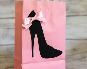 High Heel Favor Bags Pink with Black Heels Pink Bow for Bachelorette Parties, Birthdays, Girls Night Out, Hen Party Set of 12