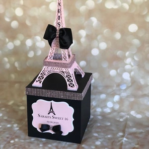 Eiffelturm Herzstück für Paris Mottoparty Sweet 16, Babyparty, Brautparty, Geburtstag, Verlobung, Pink, Schwarz Bling