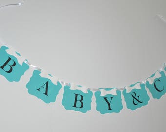 Personalized Banner for Baby Showers, Bridal Showers, Sweet 16, Birthdays- Robins Egg Color with 3D Bow Baby & Co. Bride and Co.