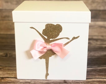 Ballerina Birthday Centerpiece Box with Bow and Dancer Silhouette – Ballet Party Decoration, Add Flowers for Custom Touch
