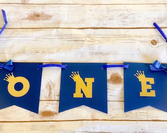 Royal Prince First Birthday One Banner for High Chair or Wall, Royal 1st Sign Little Prince Birthday