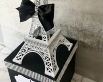 White Eiffel Tower Centerpiece for Paris Themed Party Sweet 16, Baby Showers, Bridal Showers, Birthdays, Engagements Black and White