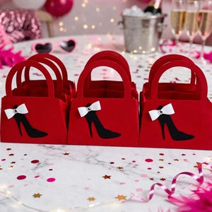 "10er Set rote High Heel Handtaschen für Süßigkeiten & Leckereien - Bachelorette, Bridal Shower, Glam Birthday, Girls Night, Sweet 16 -"