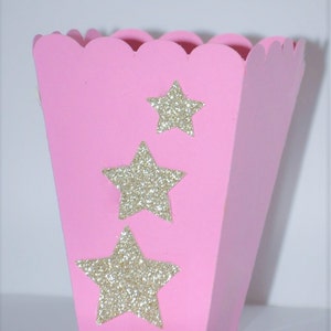Twinkle Twinkle Little Star Pink & Gold Popcorn Candy Favor Box Birthday Party, Baby Shower
