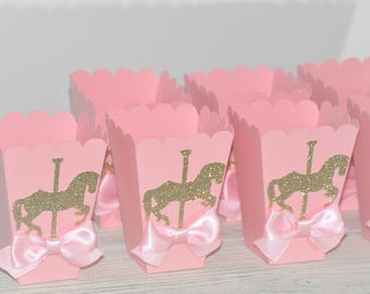 Christening Carousel Centerpiece Box with Carousel Horse and Bow for Carousel Birthdays Baby Shower Baptism