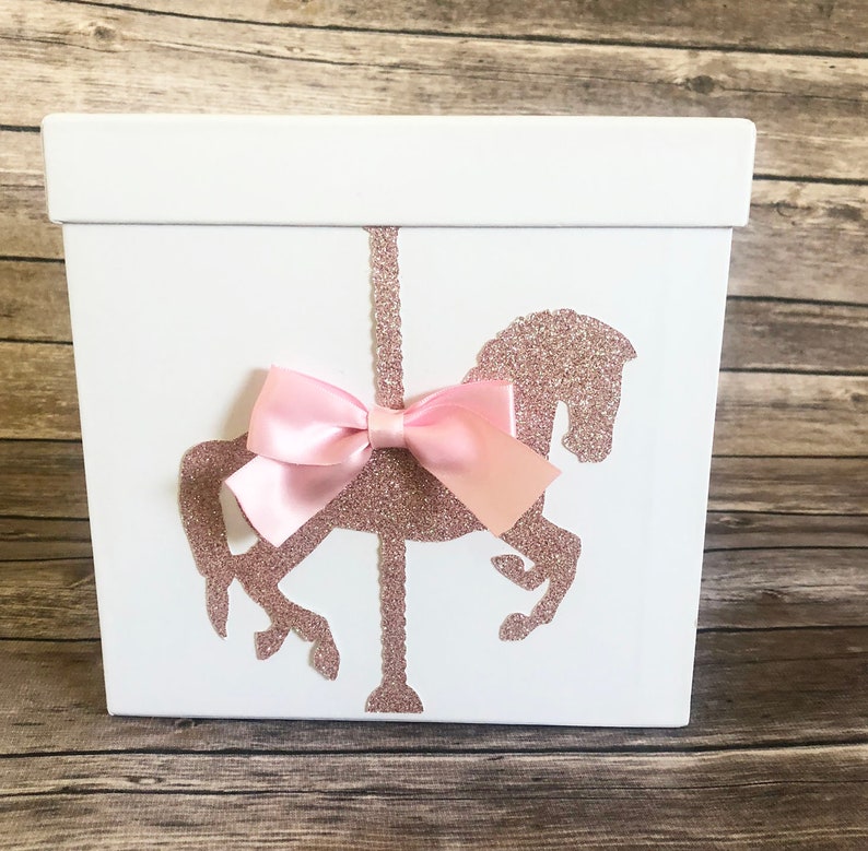 Christening Carousel Centerpiece Box with Carousel Horse and Bow for Carousel Birthdays Baby Shower Baptism