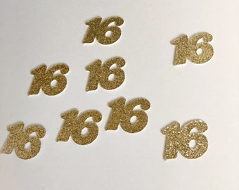 Sweet 16 Gold Confetti Number "16" for Birthday Parties Table Decor Candy Table Decor
