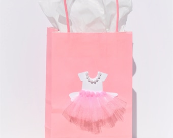 Tutu Favor Treat Bags – Set of 12 | Pink & White with Pearls and Tulle for Baby Showers, Ballerina Parties, Birthdays