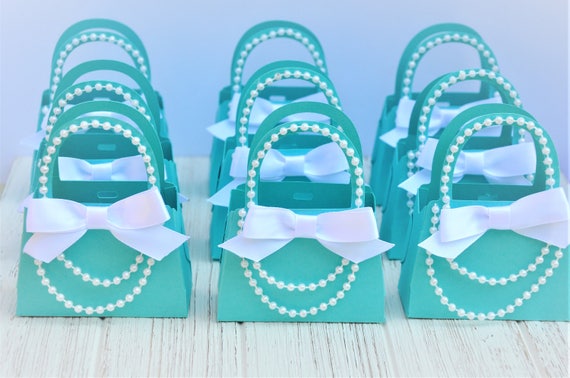 Mini Purse Favor w/ Pearls & Bow, Bridal Showers, Baby Showers, Engagement Favors, Sweet 16 Birthday Party Favors Robins Egg Color Set of 10