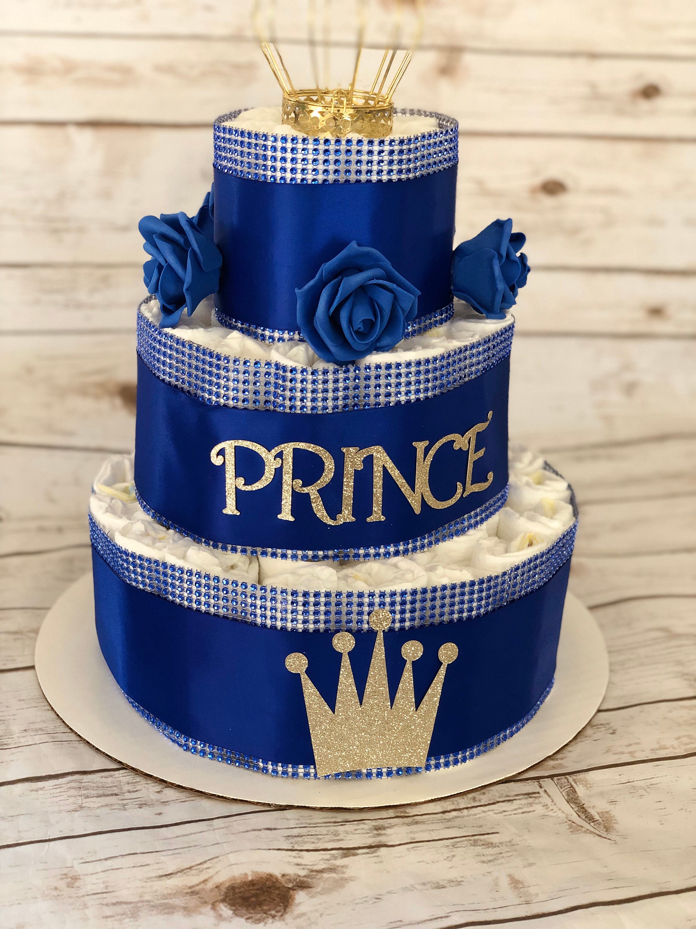 Royal Prince Baby Shower Diaper Cake 3 Tier Personalized Gold
