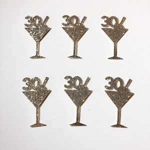 30th Birthday Confetti Gold Glitter Number 30 on Martini Glass Drink Confetti for 30th Birthday Party Celebration