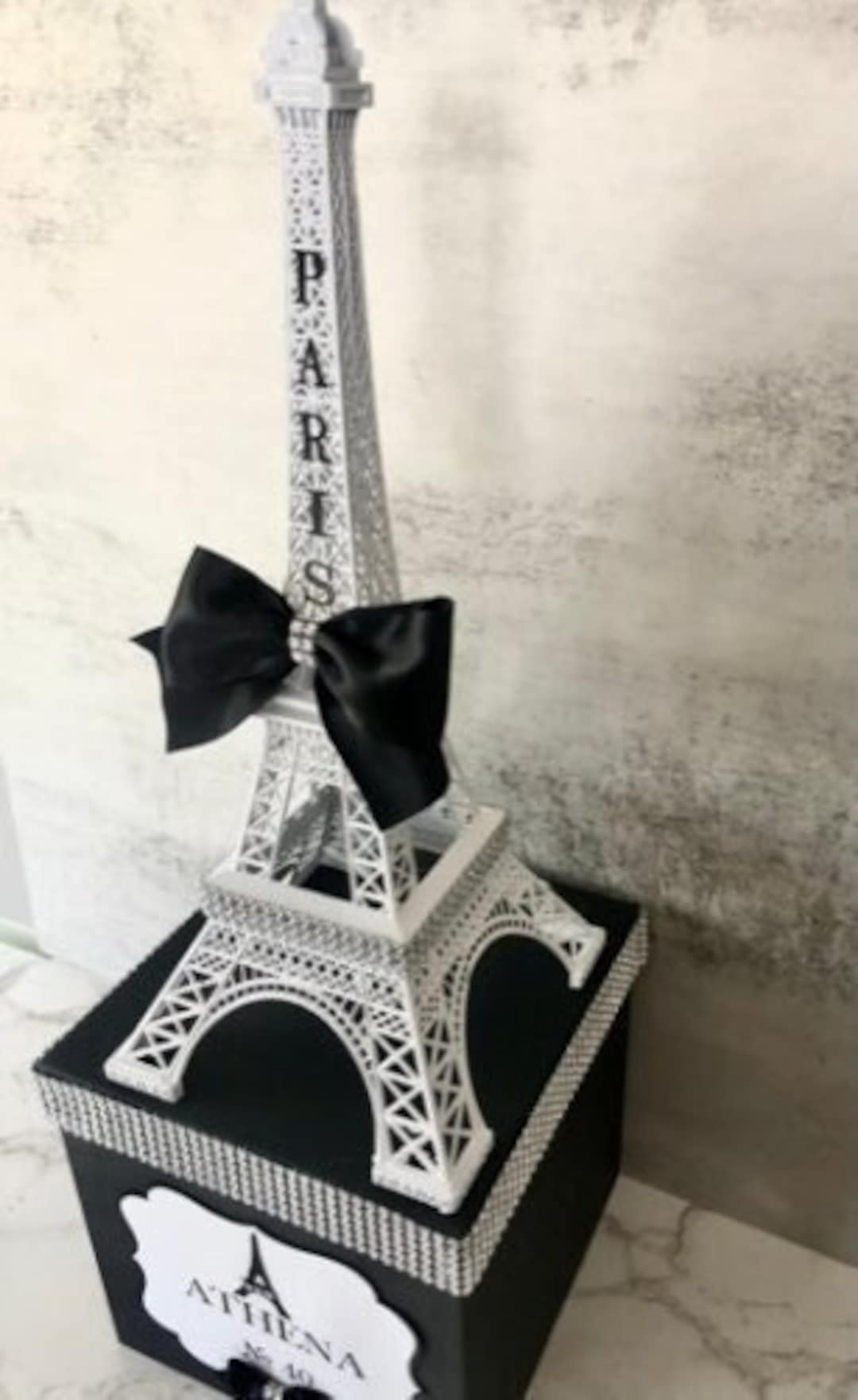 White Eiffel Tower Centerpiece for Paris Themed Party Sweet 16, Baby Showers, Bridal Showers, Birthdays, Engagements Black and White
