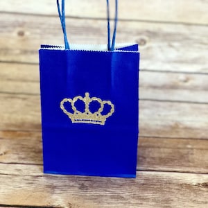 Royal Prince Crown Favor Gift Bags for Candy, Treats, Goodies.  Baby Showers, Birthdays, Baptisms Little Prince Royal Blue & Gold Set of 12