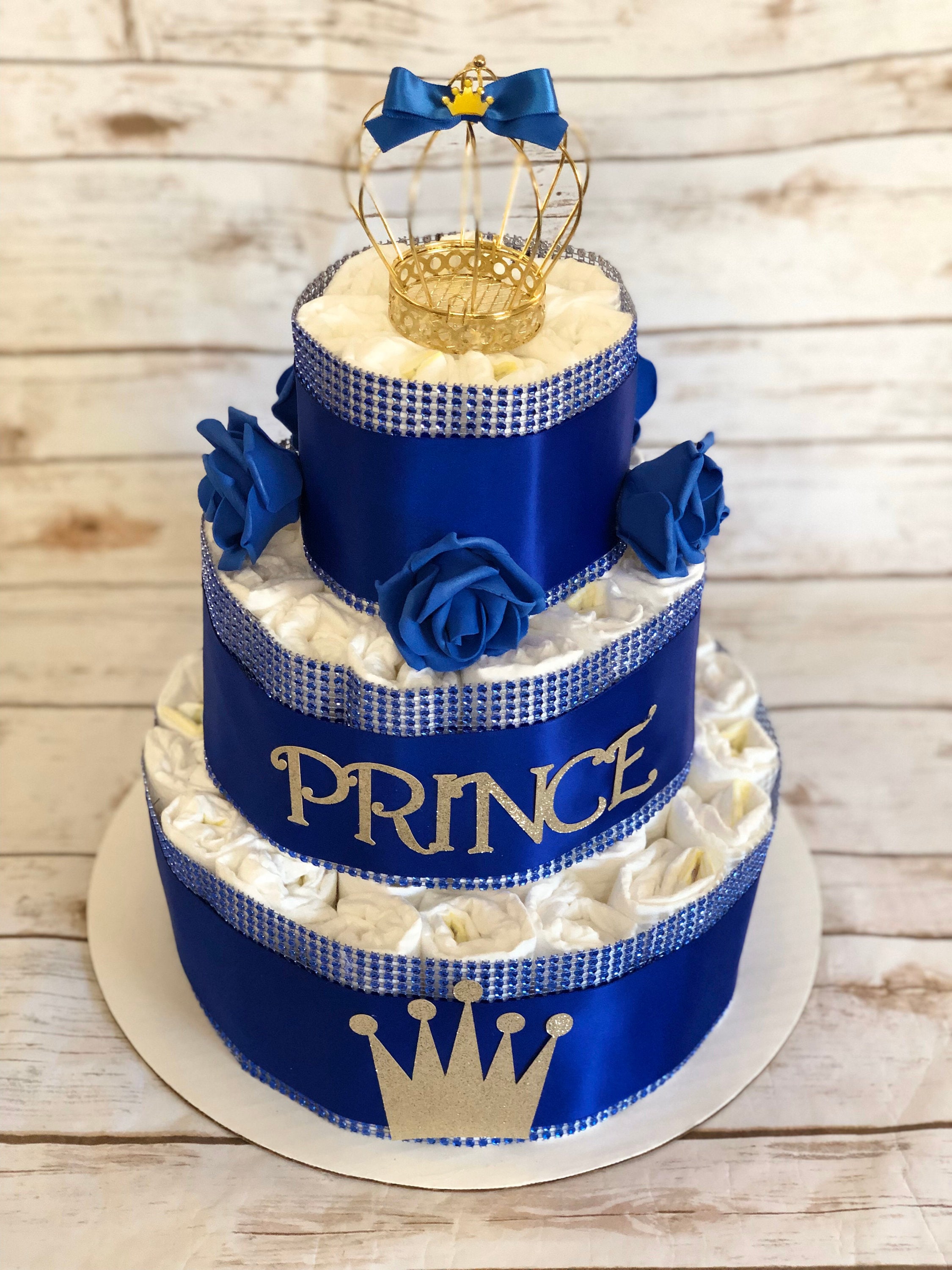 Royal Prince Baby Shower Diaper Cake 3 Tier Personalized Gold