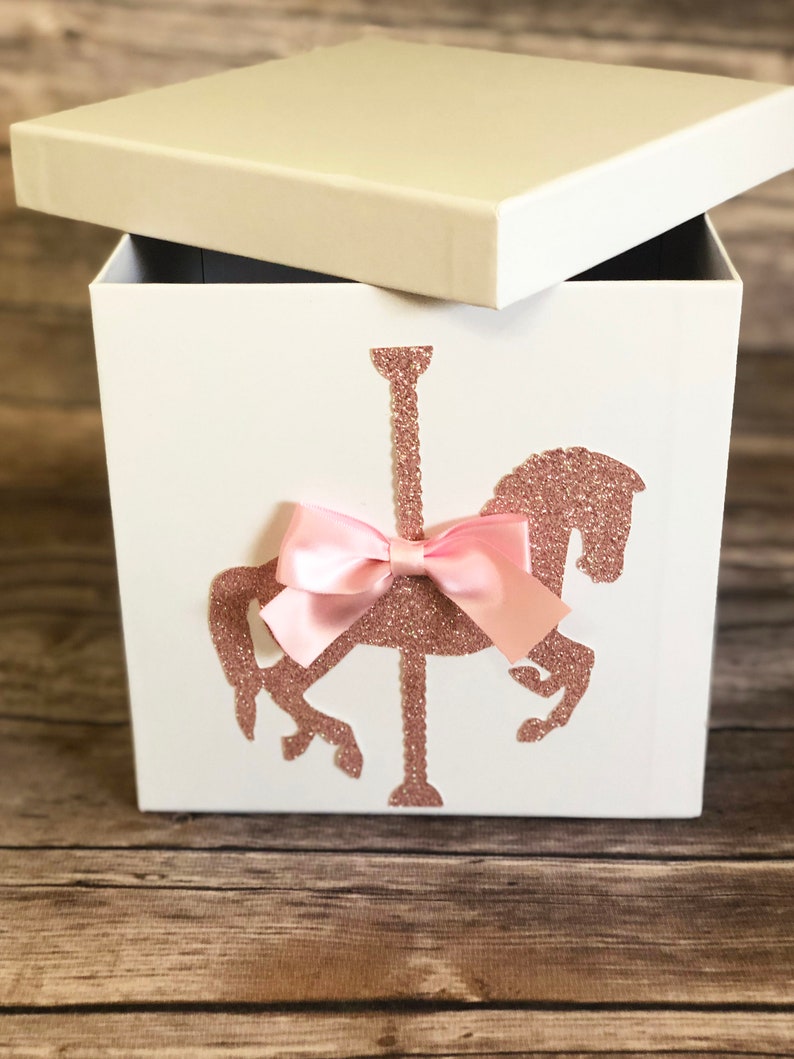 Christening Carousel Centerpiece Box with Carousel Horse and Bow for Carousel Birthdays Baby Shower Baptism