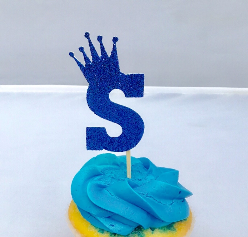 Royal Prince Crown Cupcake Toppers First Initial Personalized Etsy