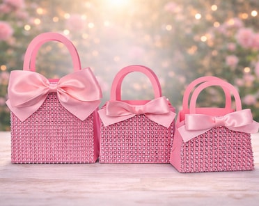 ESCADA 　スワロフスキー パーティーバッグ ピンク Pink Bling Diamond Mini Purse Favor Bags With Bows- Set of 10 Baby