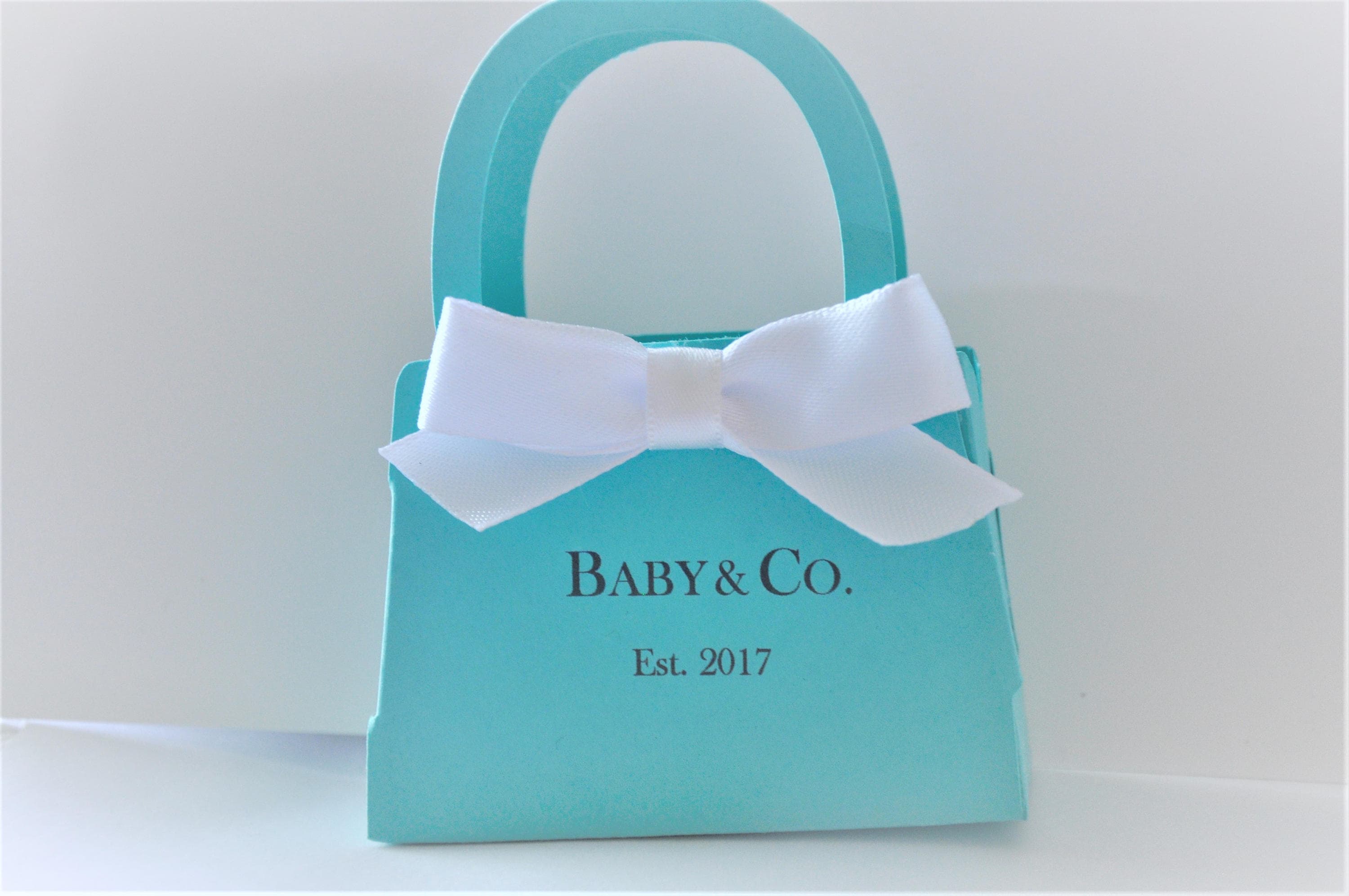 Personalisierte Mini-Geldbörse, Rotkehlchen-Ei-Farbe mit weißer Schleife. Babypartys, Brautpartys, Verlobungen, Sweet 16, Hochzeitssüßigkeiten, 10er-Set