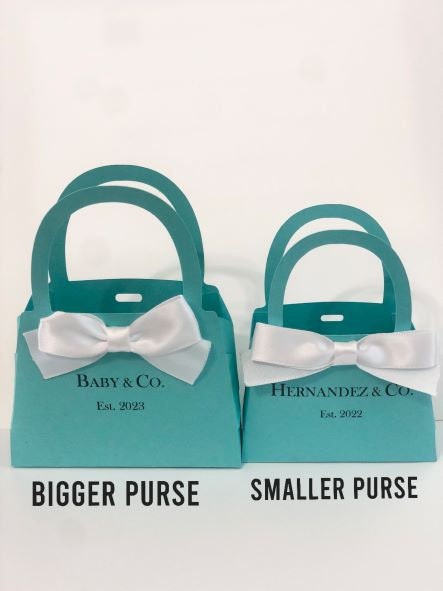 Personalisierte Mini-Geldbörse, Rotkehlchen-Ei-Farbe mit weißer Schleife. Babypartys, Brautpartys, Verlobungen, Sweet 16, Hochzeitssüßigkeiten, 10er-Set