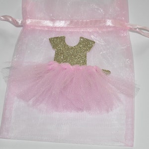 Ballerina Tutu Gold Glitter & Pink Favor Bag for Candy, Popcorn, Goodies.  Great for Ballerina Parties, Princess Parties, Birthdays