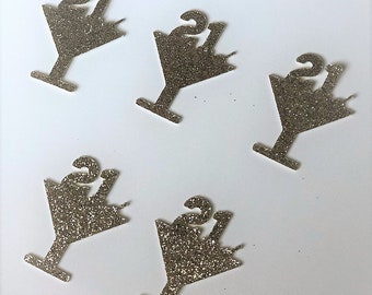 21st Birthday Unique Confetti with Martini Glass Gold Glitter 21st Birthday Party Decorations