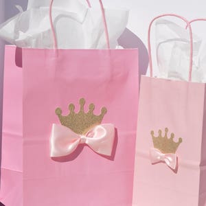 Princess Crown Favor Bag for Candy, Goodies, Treats Pink & Gold w/ Bow for Birthday Parties, Baby Showers, Princess Parties Set of 12 image 5