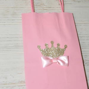 Princess Crown Favor Bag for Candy, Goodies, Treats Pink & Gold w/ Bow for Birthday Parties, Baby Showers, Princess Parties Set of 12 image 4