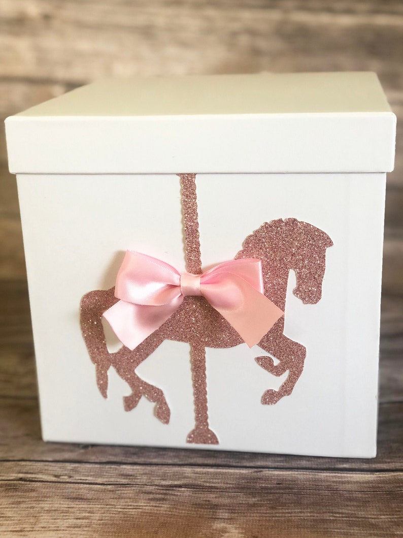 Christening Carousel Centerpiece Box with Carousel Horse and Bow for Carousel Birthdays Baby Shower Baptism