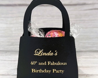 Personalized Black with Gold Print 40th Birthday Purse Favors  "40 & Fabulous" Party Gift Bags for Milestone Fully Assembled Set of 10