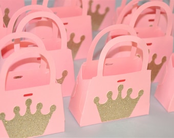 Crown Princess Pink and Gold Favor Mini Purses for Birthday Parties, Baby Showers, Baptisms Set of 10