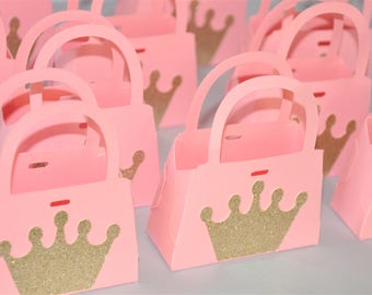 Minibolsos de recuerdo de princesas en rosa y dorado para fiestas de cumpleaños, baby showers y bautizos (juego de 10)