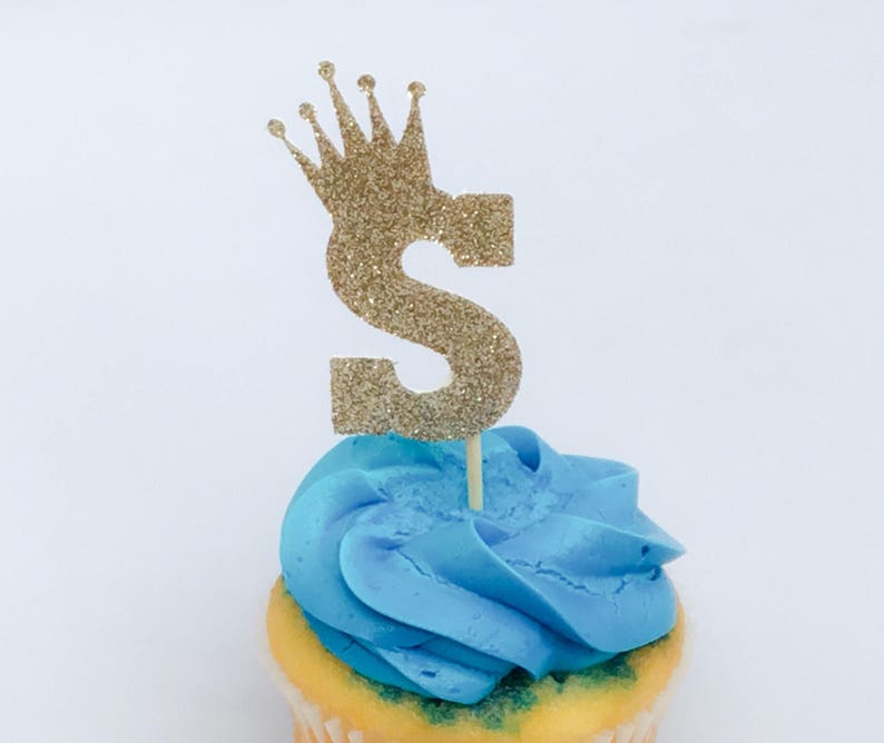 Royal Prince Crown Cupcake Toppers First Initial Personalized Etsy