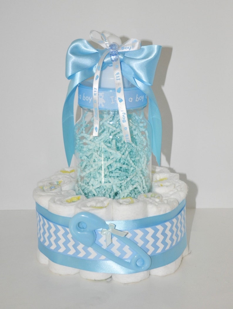 Baby Boy Baby Shower Centerpiece Chevron Diaper Cake W Big Etsy