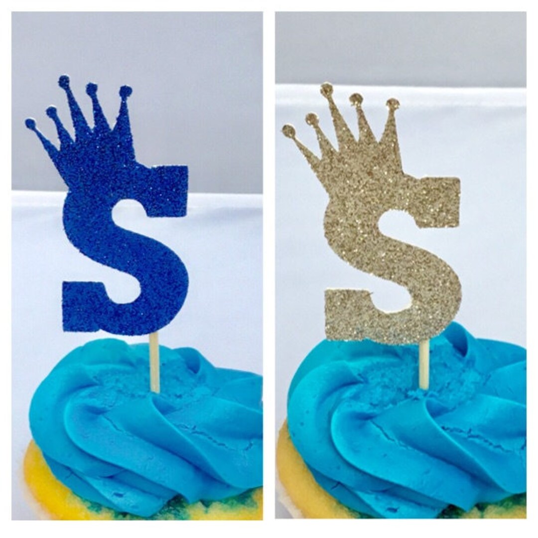 Royal Prince Crown Cupcake Toppers First Initial Personalized Little