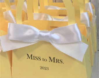 Personalized Yellow Mini Purse Favors w/ a White Satin Bow - Keepsake Handbags for Special Occasions Bridal Shower Baby Shower Set of 10