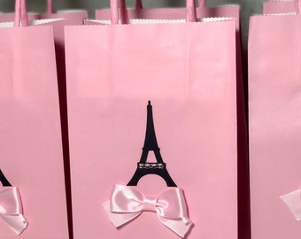 Bolsas de regalo de París con la Torre Eiffel para fiestas temáticas de París, cumpleaños, baby showers, despedidas de soltera, quinceañeras, juego de 12