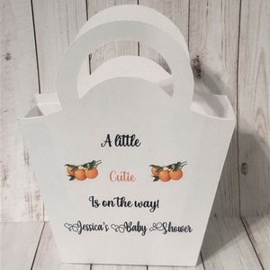 A Little Cutie is On the Way Purse Favor Gift Bags Personalized for Baby Showers, Orange Themed Set of 10 Fully Assembled